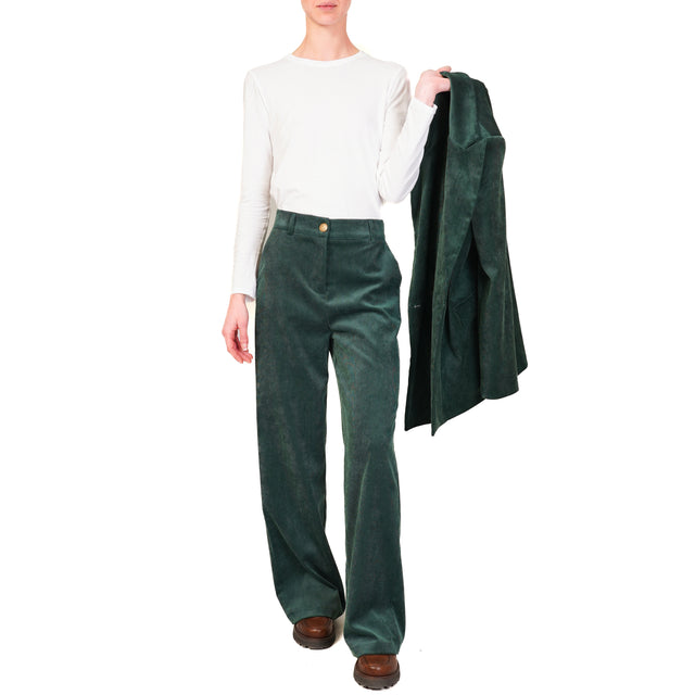 Dixie-Pantalone velluto millerighe elastico dietro - VERDE