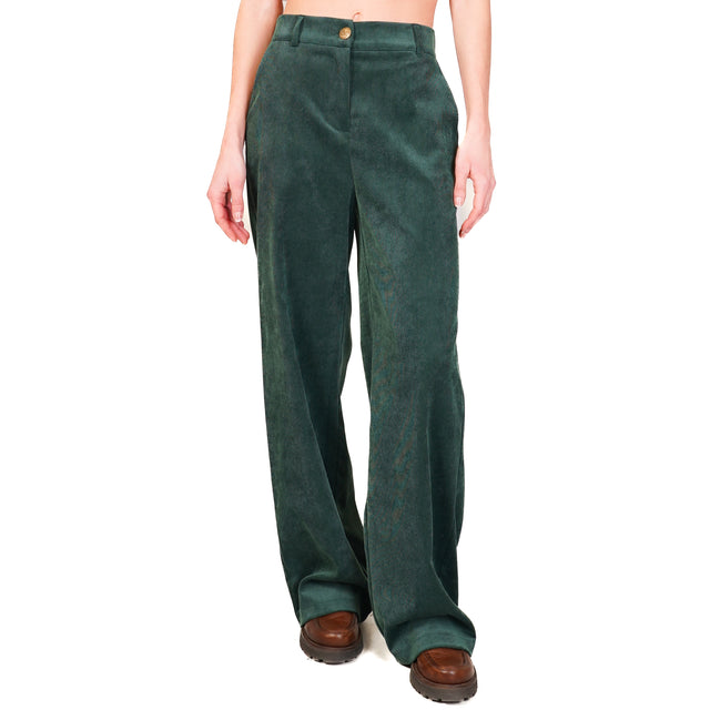 Dixie-Pantalone velluto millerighe elastico dietro - VERDE