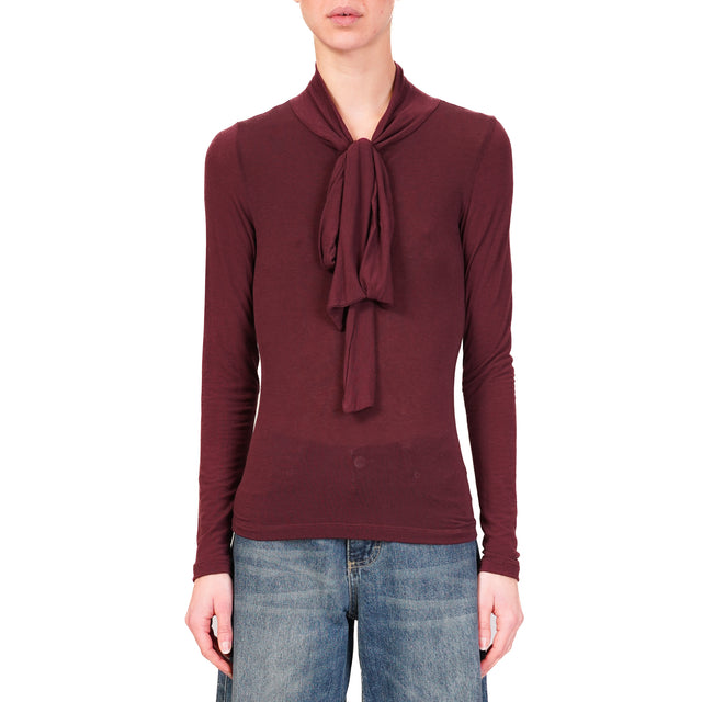 Dixie-T-shirt misto cashmere con fiocco - Bordeaux