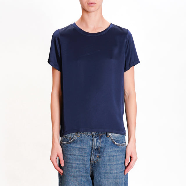 Dixie-Blusa satin mezza manica - blu