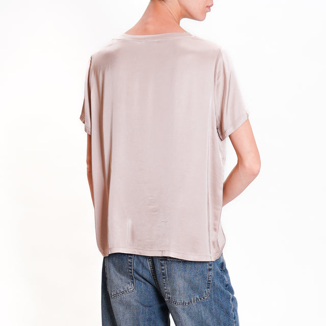 Dixie-Satin Blouse Half Sleeve - Taupe