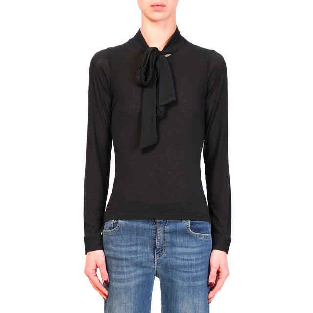 Dixie-T-shirt misto cashmere con fiocco - nero