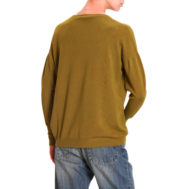 Zeroassoluto-Ribbed cuff crewneck sweater - olive