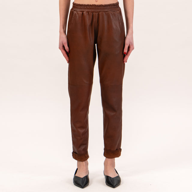 Zeroassoluto-Boyfriend pants genuine leather - chocolate