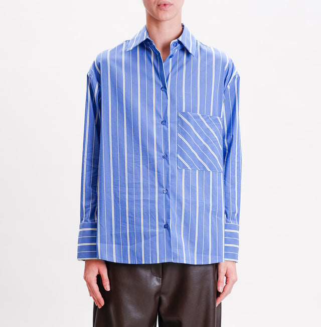 Haveone-Camicia oversize a righe con taschino - azzurro