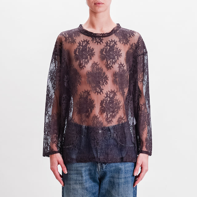 Haveone-Blusa in pizzo spacchi laterali - cioccolato