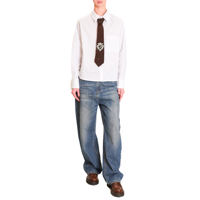 Haveone-Shirt with tie - white/dark brown