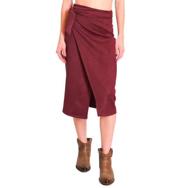 Haveone-Suede Wrap Skirt - Wine