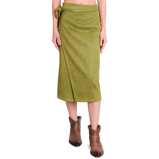 Haveone-Suede Effect Wrap Skirt - Oil