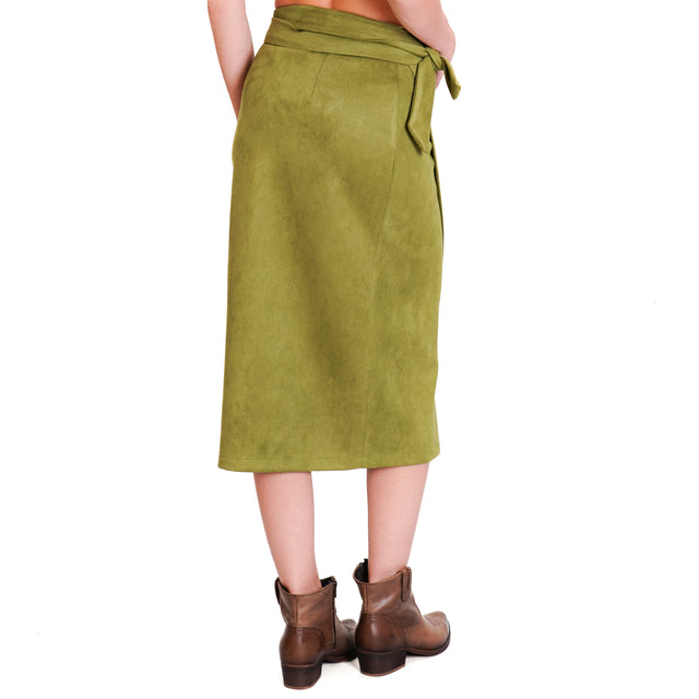 Haveone-Suede Effect Wrap Skirt - Oil