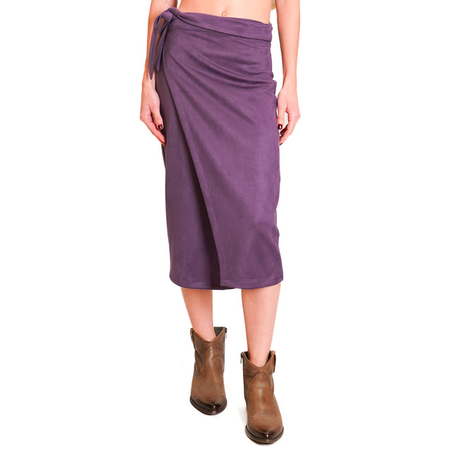 Haveone-Suede Wrap Skirt - Purple