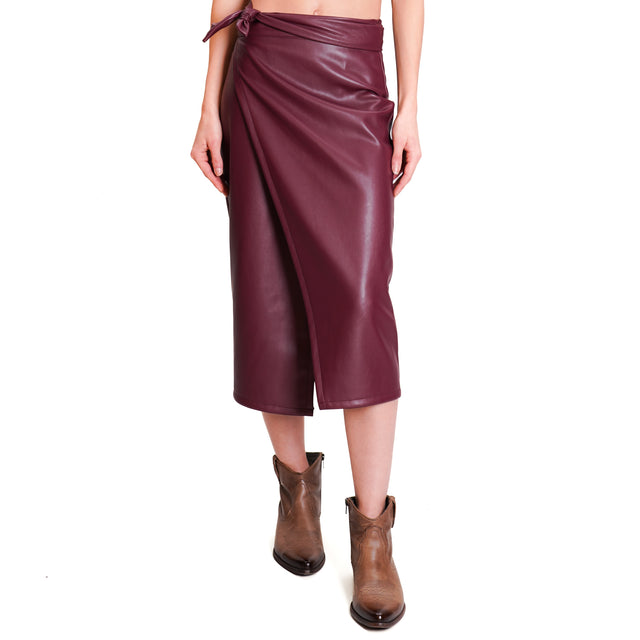 Haveone-Leatherette Wallet Skirt - Bordeaux