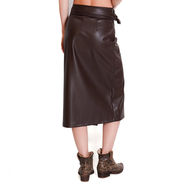 Haveone-Leatherette Wallet Skirt - Dark Brown