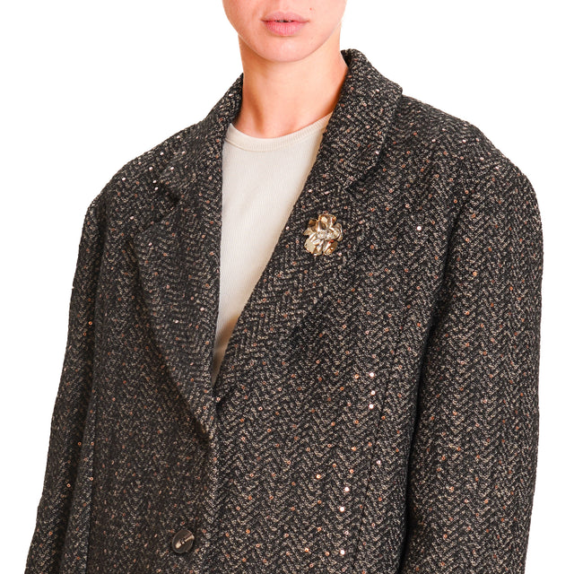 Haveone-2/4 Herringbone Jacket with Micro Sequins - Beige/Black