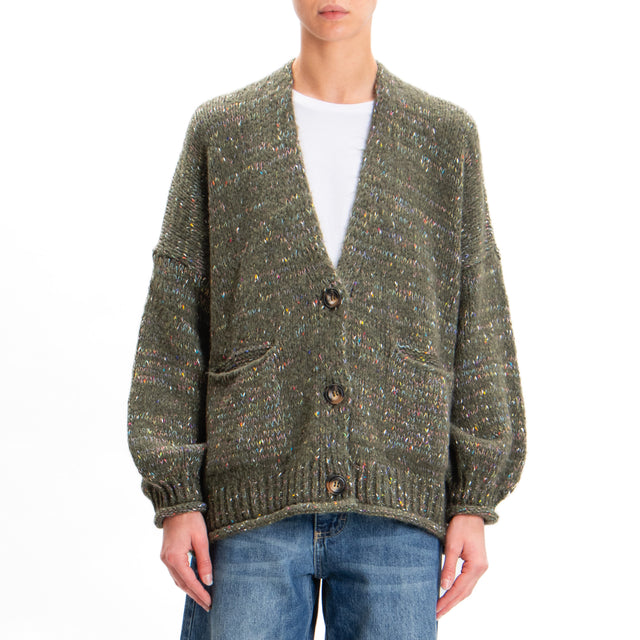 Haveone-Cardigan misto lana melange filo colorato - militare