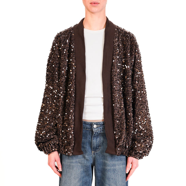 Haveone-Bomber velluto con paillettes - moro