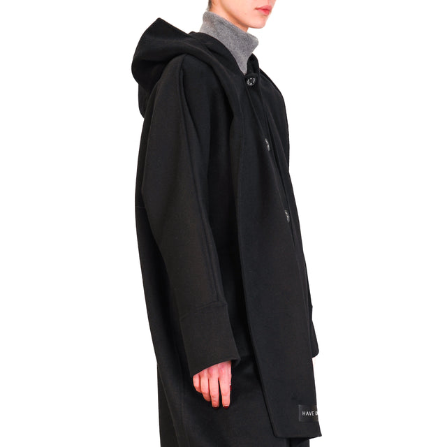 Haveone-Cappotto con sciarpa cappuccio - nero