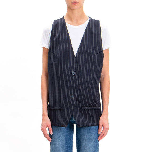 Haveone-Gilet gessato doppio tessuto - blu