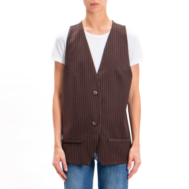 Haveone-Gilet gessato doppio tessuto - moro