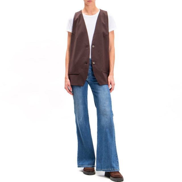 Haveone-Double Fabric Pinstripe Vest - Dark Brown