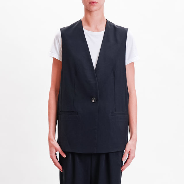 Haveone-Gilet 1 bottone tessuto fluido - nero