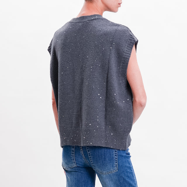 Haveone-Gilet in maglia con micro paillettes - grigio