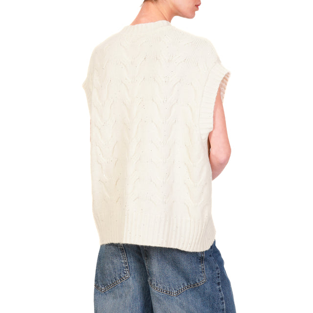 Haveone-Maglia scollo v con micropaillettes - burro