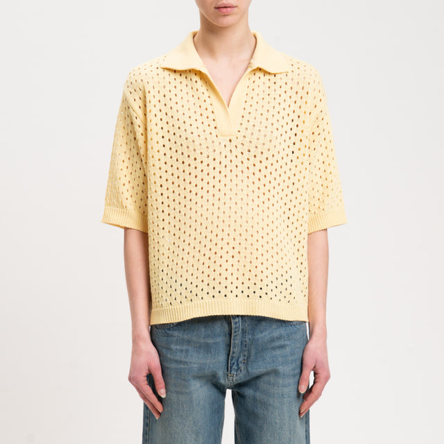 Haveone-Maglia polo traforata - giallo