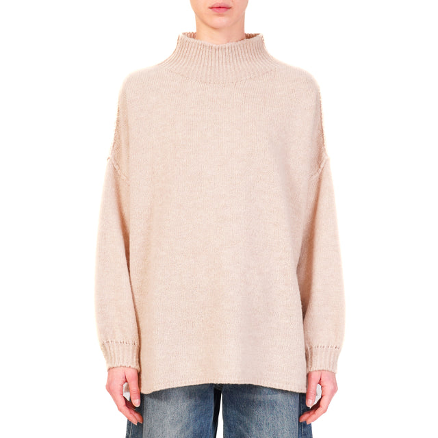 Haveone-Alpaca Blend Mounted Collar Sweater - Powder