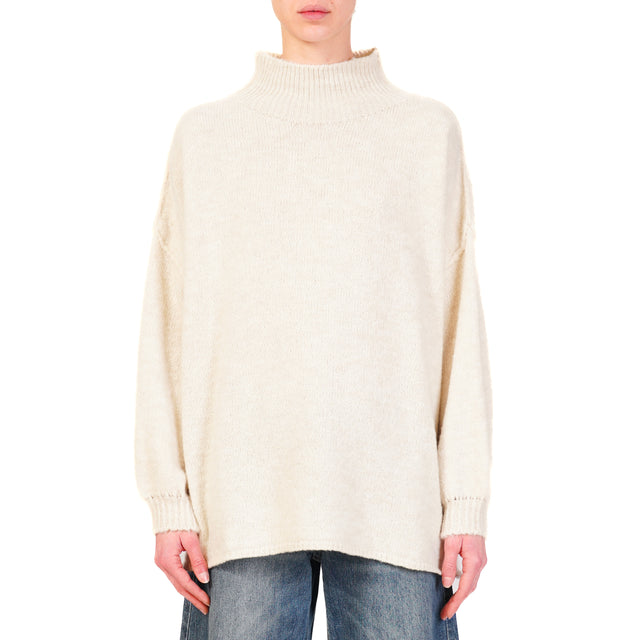 Haveone-Alpaca Blend Mounted Collar Sweater - Cream