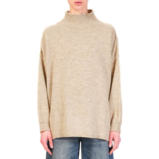 Haveone-Alpaca Blend Mounted Collar Sweater - Dove Grey