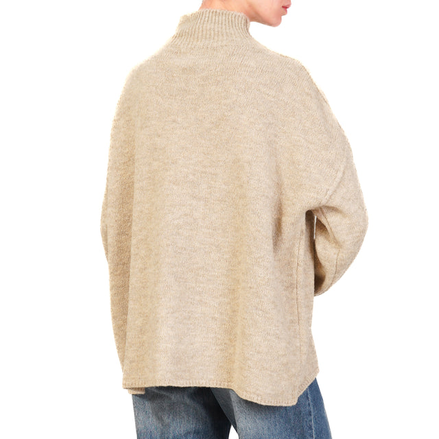 Haveone-Alpaca Blend Mounted Collar Sweater - Dove Grey