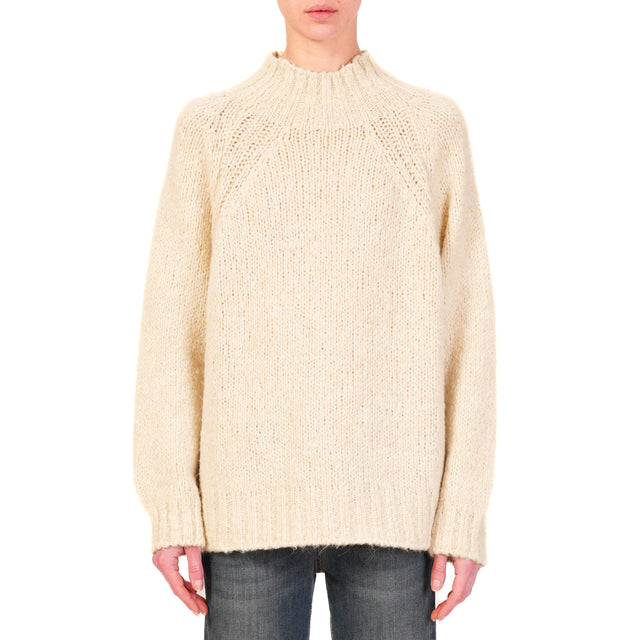 Haveone-Alpaca Blend Crater Neck Sweater - Lime