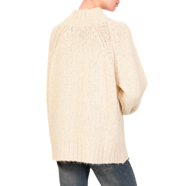 Haveone-Alpaca Blend Crater Neck Sweater - Lime