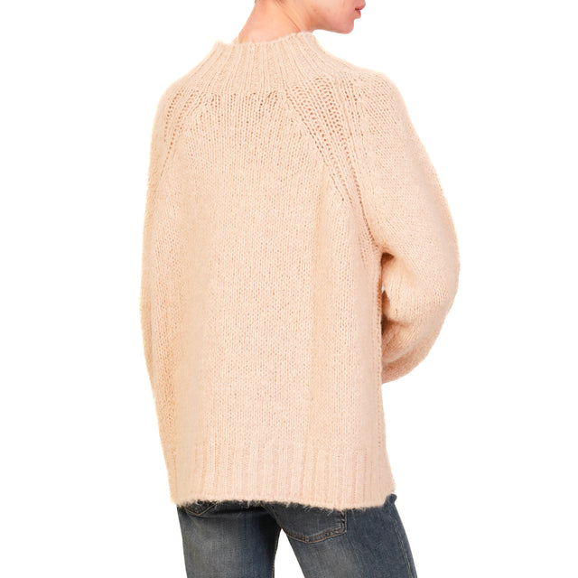 Haveone-Alpaca Blend Crater Neck Sweater - Powder