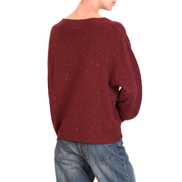 Haveone-Maglia girocollo con micro paillettes - Bordeaux