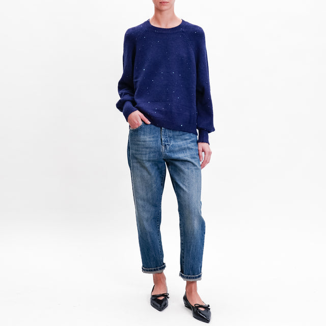 Haveone-Maglia over con micro paillettes - blu