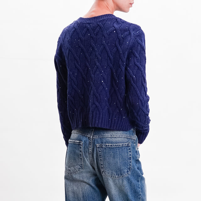 Haveone-Maglia trecce micro paillettes - blu