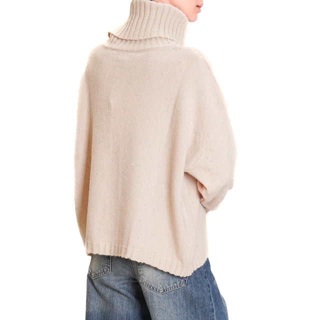 Haveone-Maglia collo alto con micro paillettes - beige