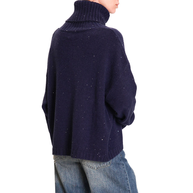 Haveone-Maglia collo alto con micro paillettes - blu