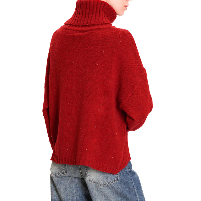 Haveone-Maglia collo alto con micro paillettes - Bordeaux