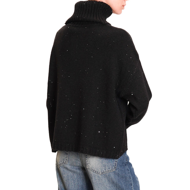 Haveone-Maglia collo alto con micro paillettes - nero