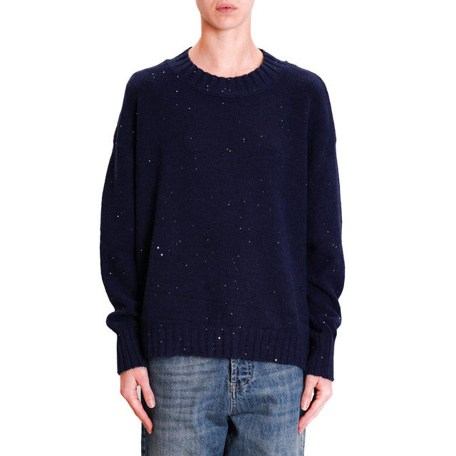 Haveone-Maglia collo montato con micro paillettes - blu