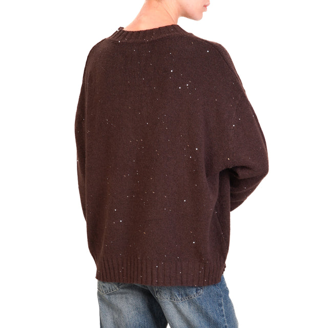 Haveone-Maglia girocollo micro paillettes - moro