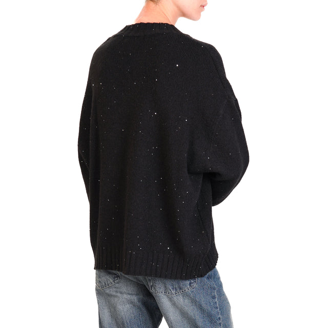 Haveone-Maglia girocollo micro paillettes - nero