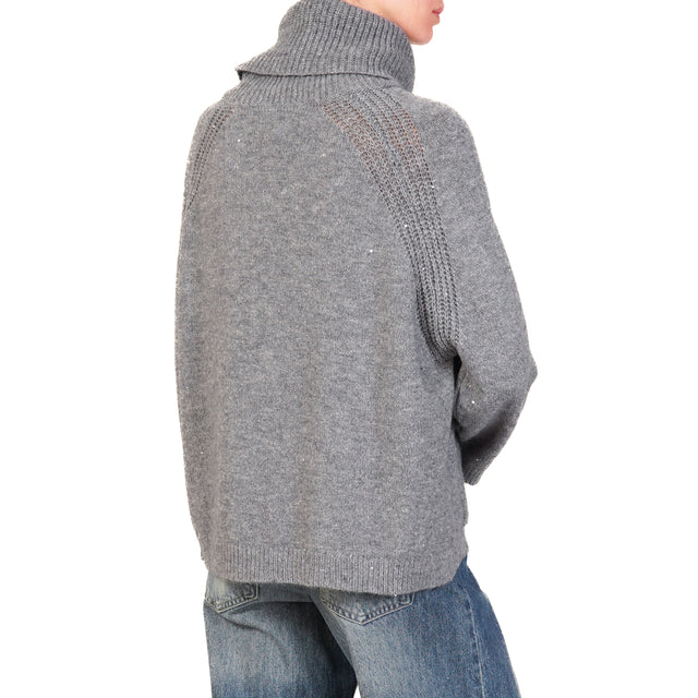 Haveone-High Neck Sweater with Pockets and Sequins - Charcoal