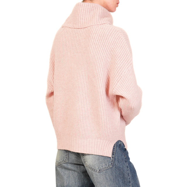 Haveone-Ribbed Turtleneck Sweater - Powder