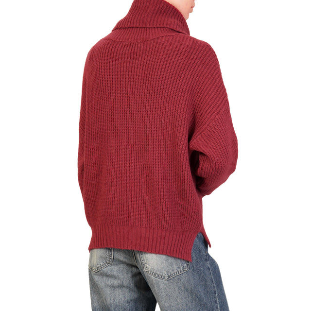 Haveone-Ribbed Turtleneck Sweater - Bordeaux