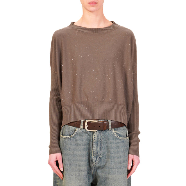 Haveone-Micro Sequin Crewneck Sweater - Mud