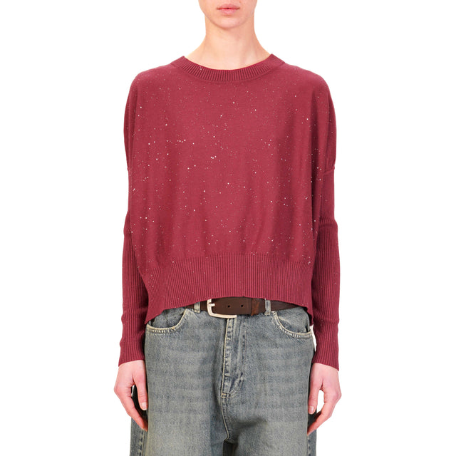 Haveone-Micro Sequin Crewneck Sweater - Bordeaux